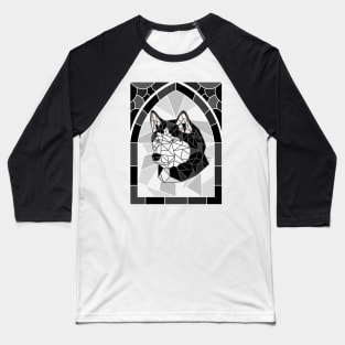 Stained Glass Black Siberian Husky Baseball T-Shirt